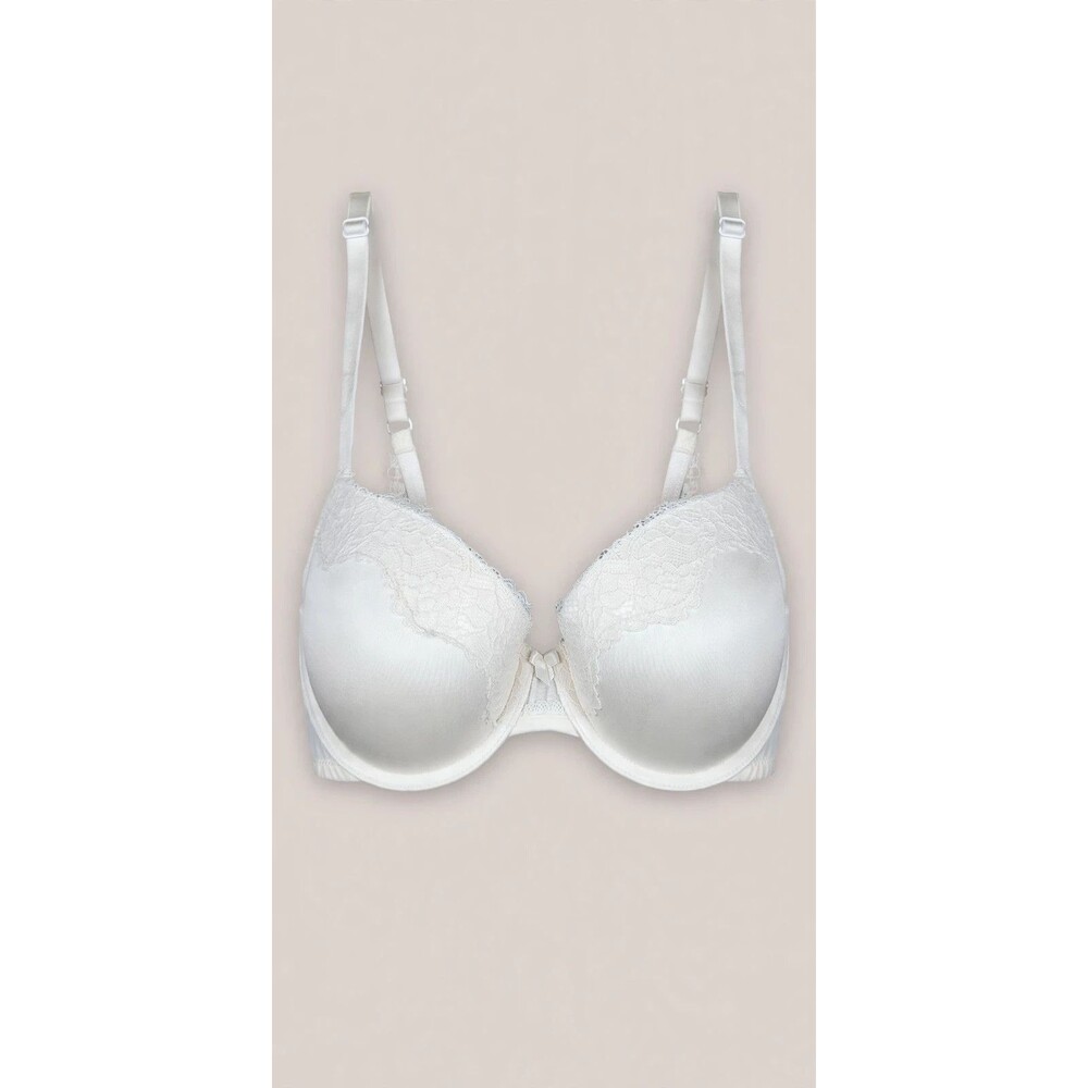 Auden Lace Push Up Demi Bra 38B White Ivory Floral Lace Underwire Cups Romantic
